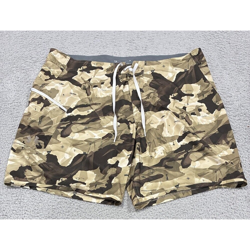 Under Armour Shorts Mens 44 Brown Camo Boardshorts HeatGear Swim Trunks Fishing
